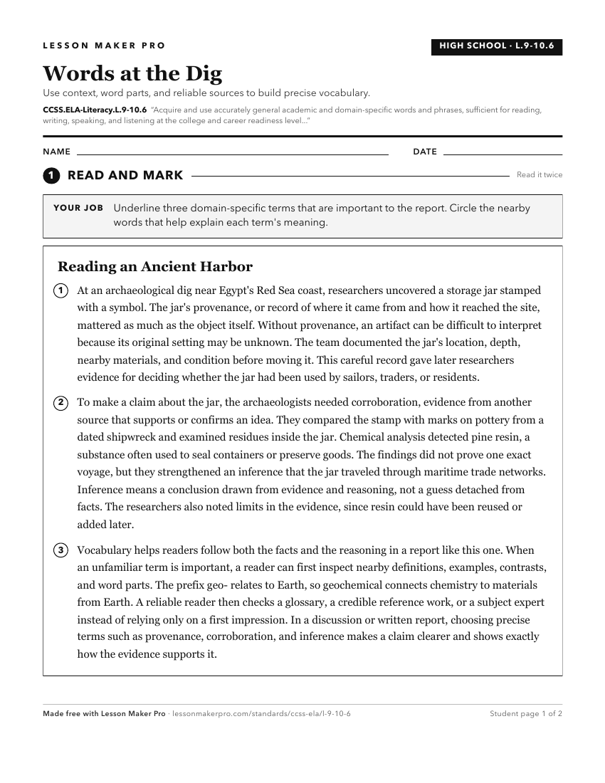 Preview of the CCSS.ELA-Literacy.L.9-10.6 printable worksheet