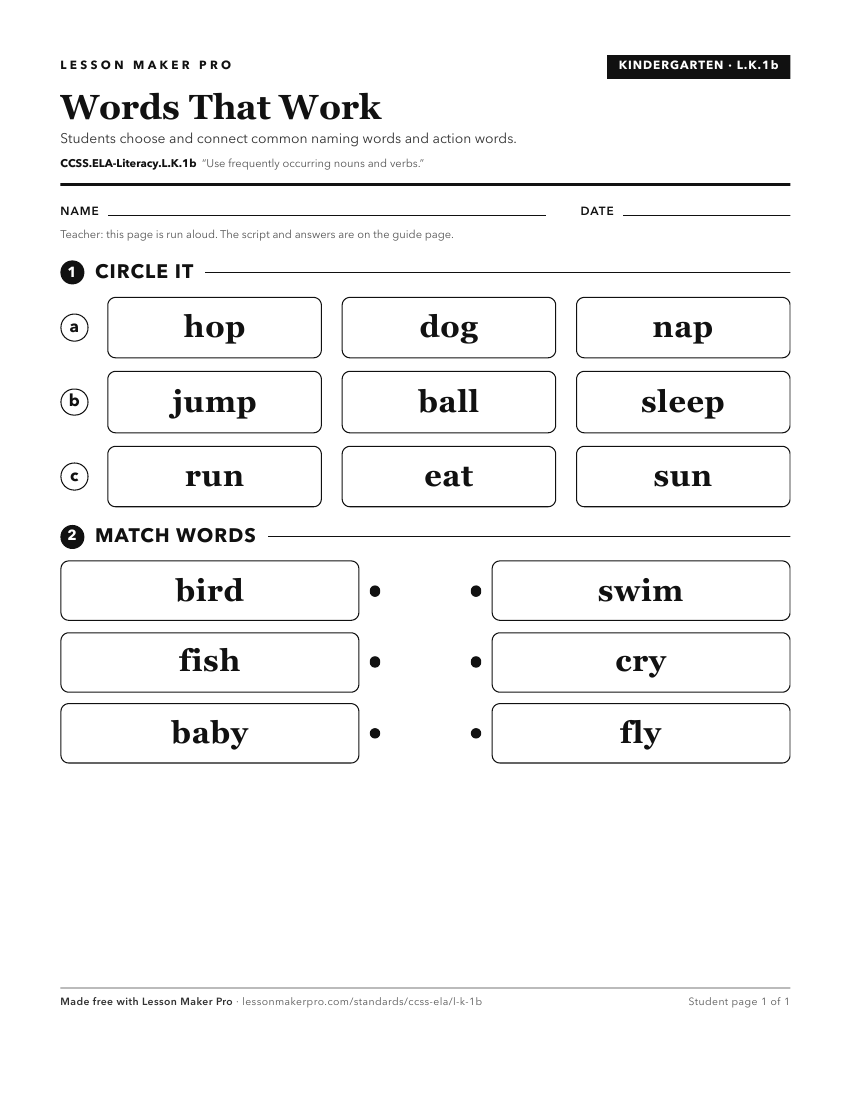 Preview of the CCSS.ELA-Literacy.L.K.1b printable worksheet