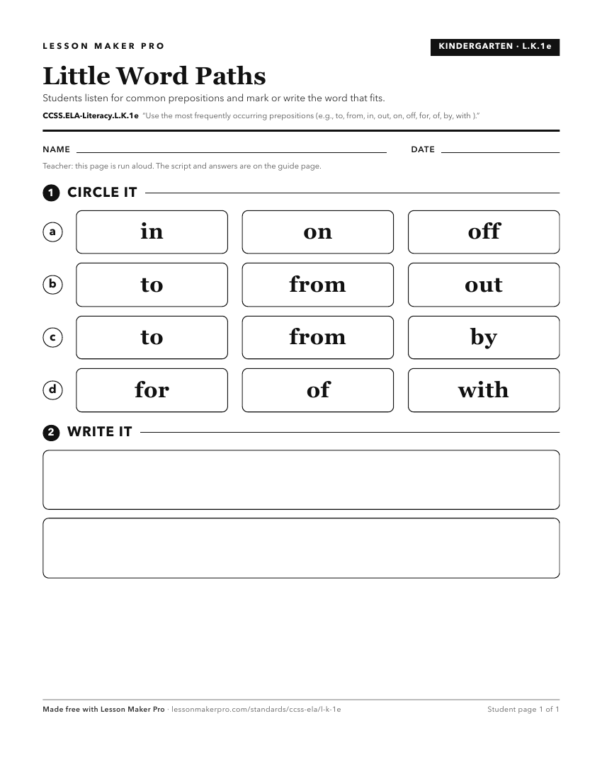 Preview of the CCSS.ELA-Literacy.L.K.1e printable worksheet