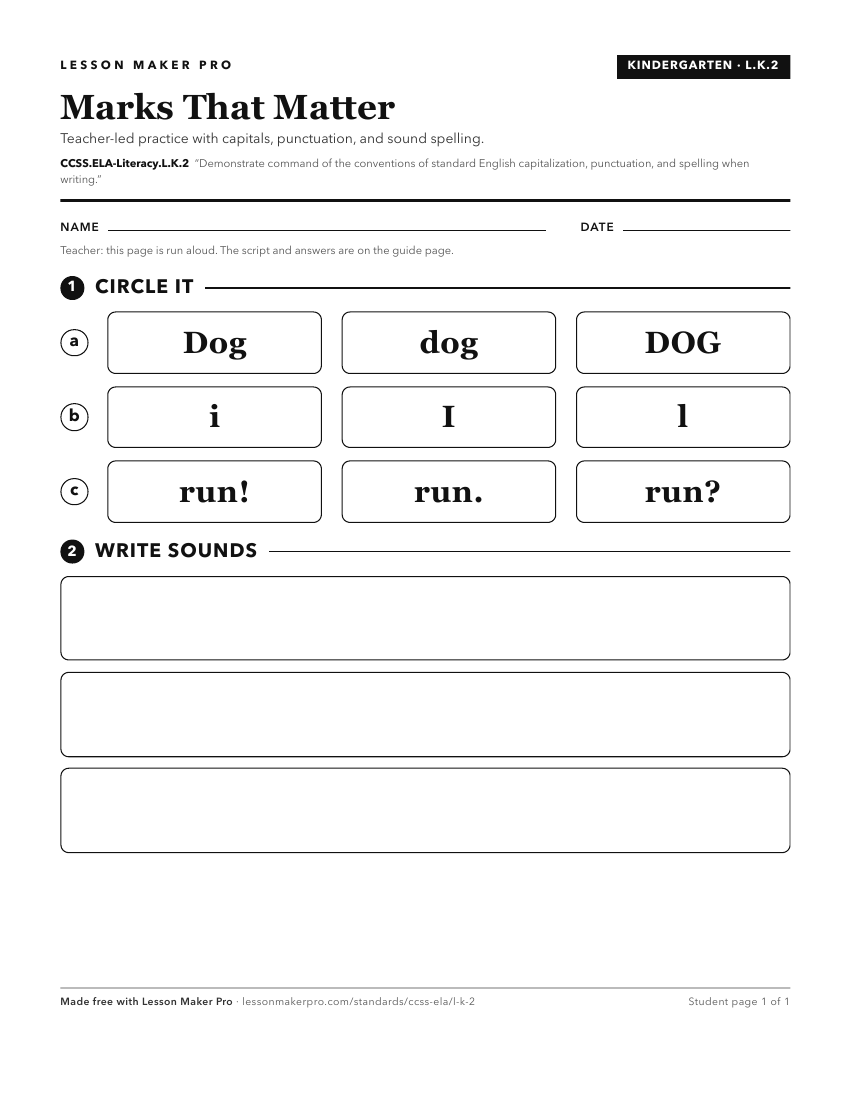 Preview of the CCSS.ELA-Literacy.L.K.2 printable worksheet