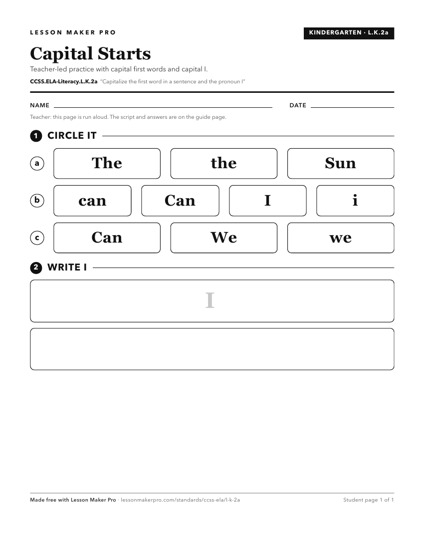 Preview of the CCSS.ELA-Literacy.L.K.2a printable worksheet