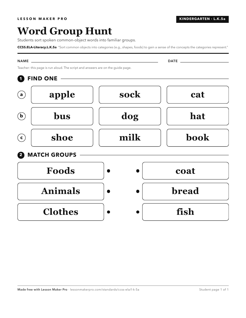 Preview of the CCSS.ELA-Literacy.L.K.5a printable worksheet
