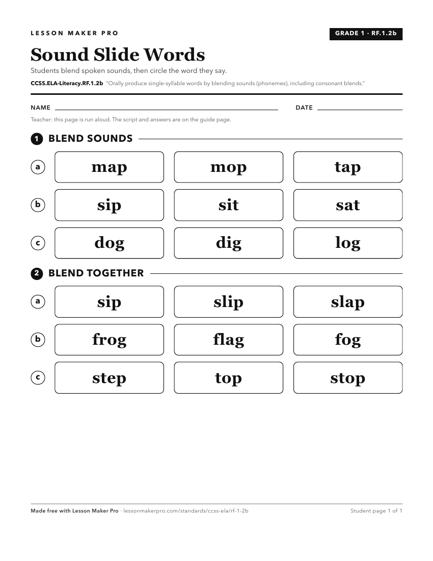Preview of the CCSS.ELA-Literacy.RF.1.2b printable worksheet