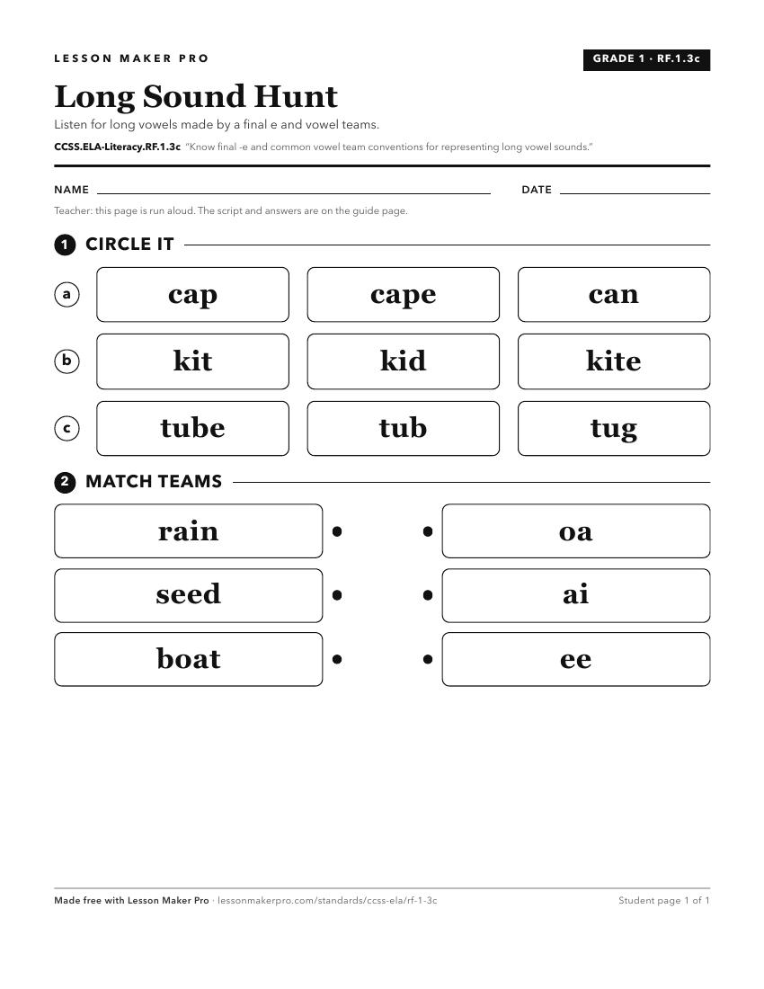 Preview of the CCSS.ELA-Literacy.RF.1.3c printable worksheet