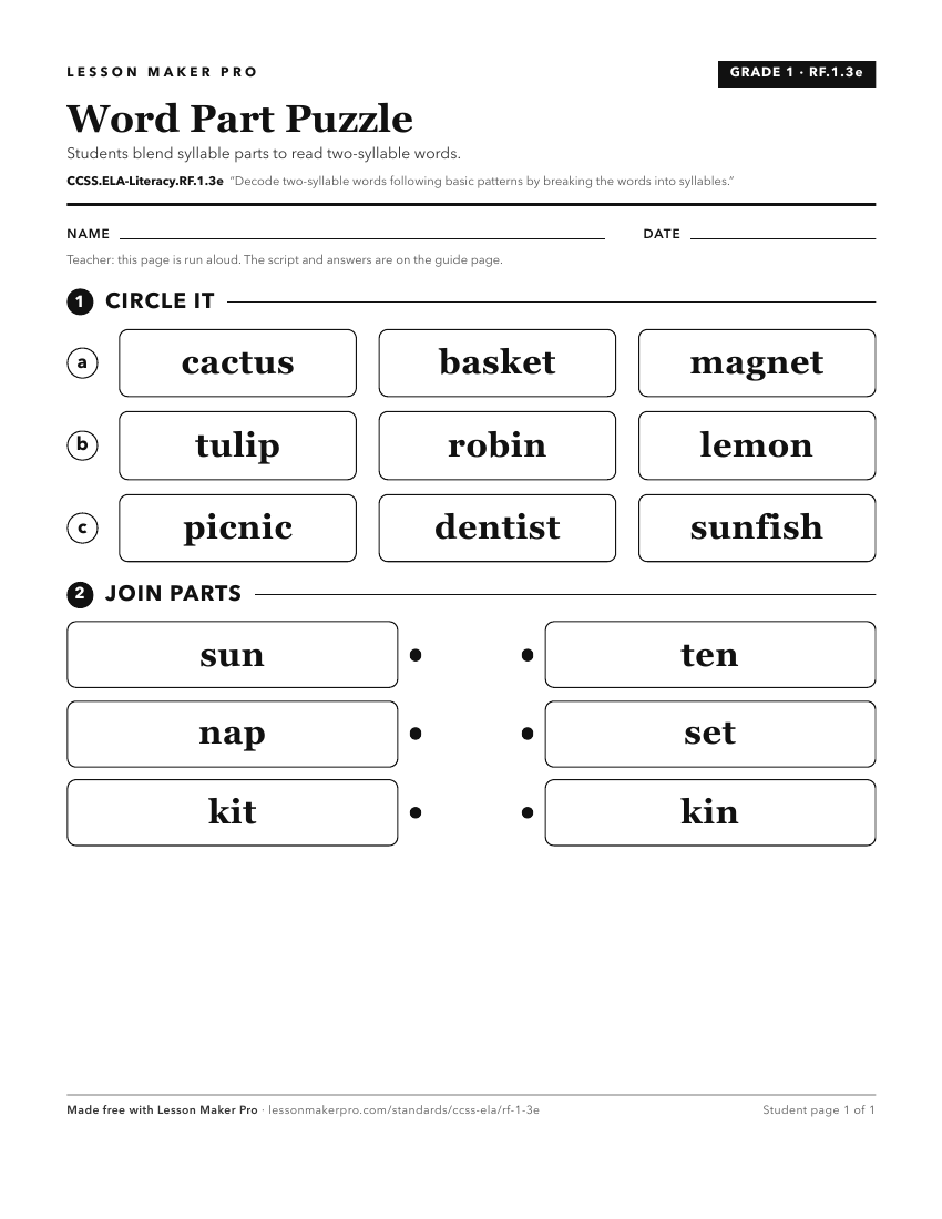 Preview of the CCSS.ELA-Literacy.RF.1.3e printable worksheet