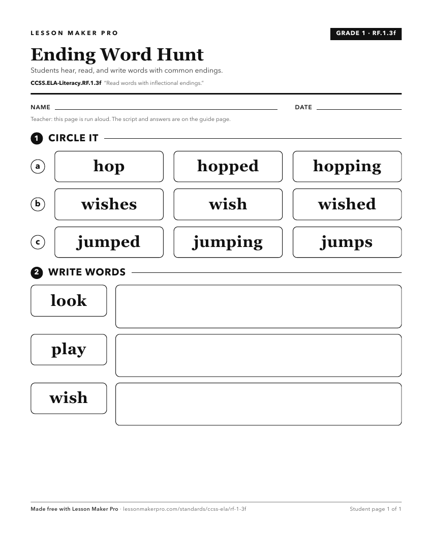 Preview of the CCSS.ELA-Literacy.RF.1.3f printable worksheet