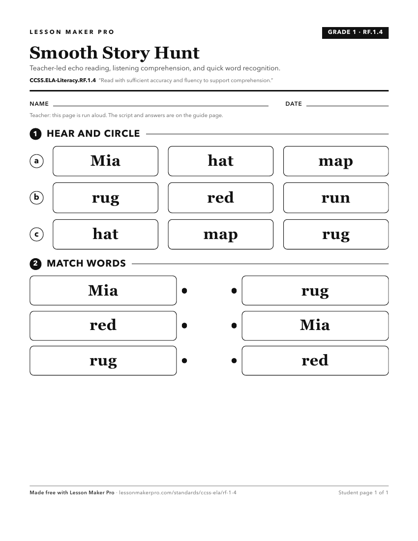 Preview of the CCSS.ELA-Literacy.RF.1.4 printable worksheet