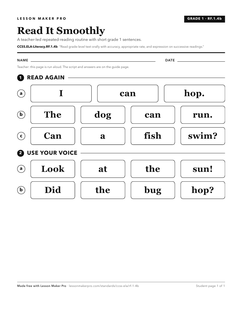 Preview of the CCSS.ELA-Literacy.RF.1.4b printable worksheet