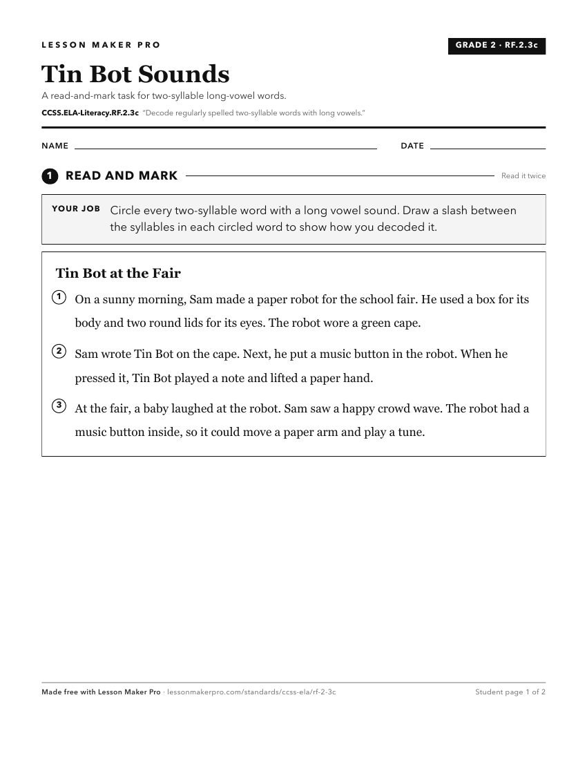 Preview of the CCSS.ELA-Literacy.RF.2.3c printable worksheet