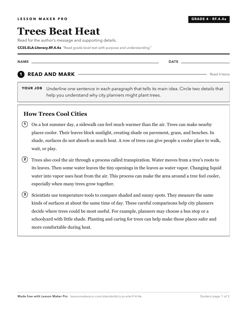Preview of the CCSS.ELA-Literacy.RF.4.4a printable worksheet