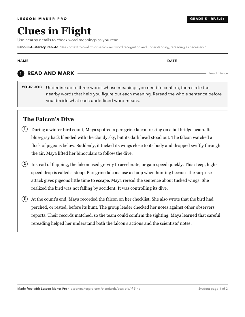 Preview of the CCSS.ELA-Literacy.RF.5.4c printable worksheet
