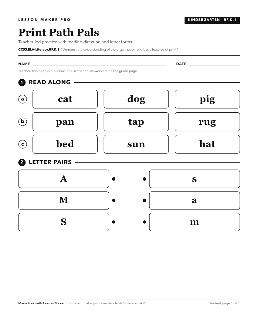 Preview of the CCSS.ELA-Literacy.RF.K.1 printable worksheet