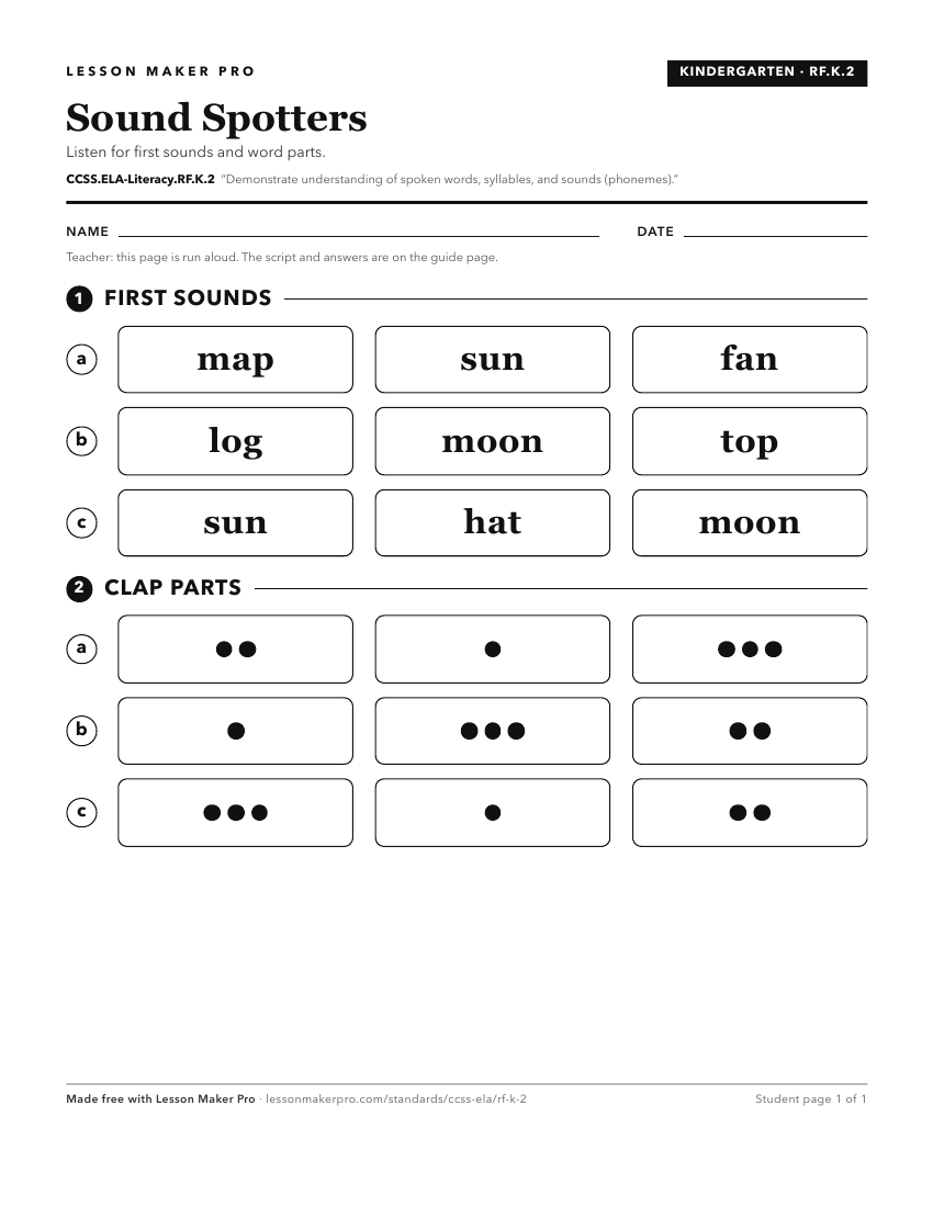 Preview of the CCSS.ELA-Literacy.RF.K.2 printable worksheet