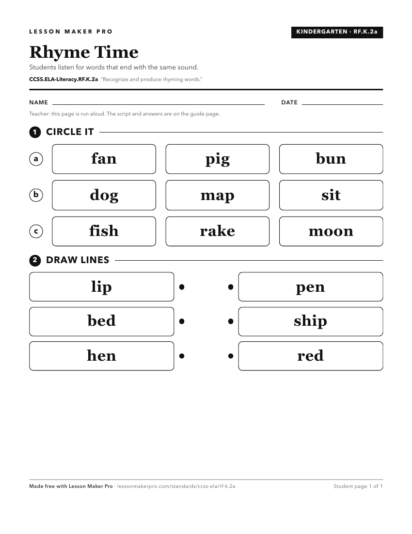 Preview of the CCSS.ELA-Literacy.RF.K.2a printable worksheet