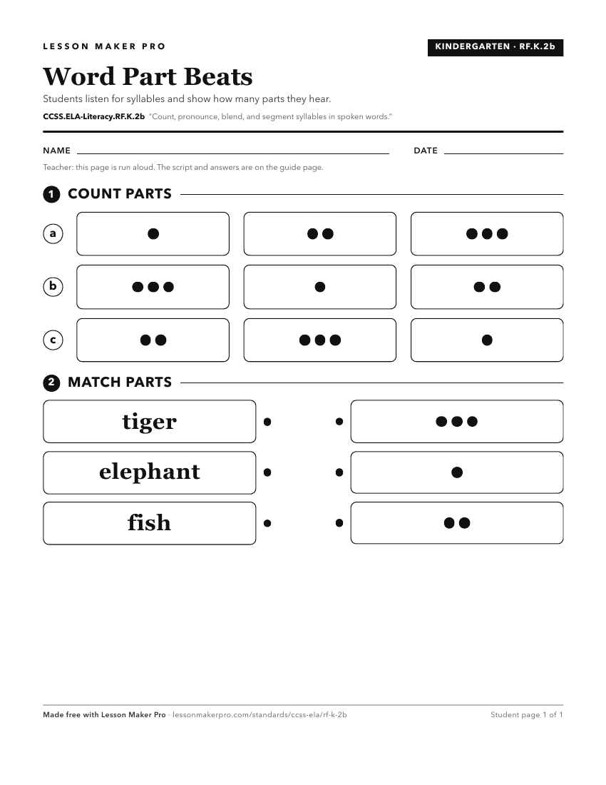 Preview of the CCSS.ELA-Literacy.RF.K.2b printable worksheet