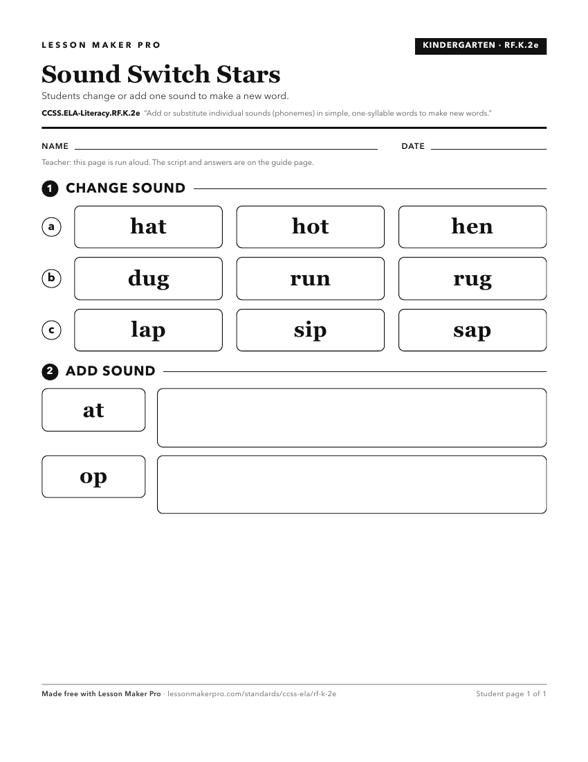 Preview of the CCSS.ELA-Literacy.RF.K.2e printable worksheet