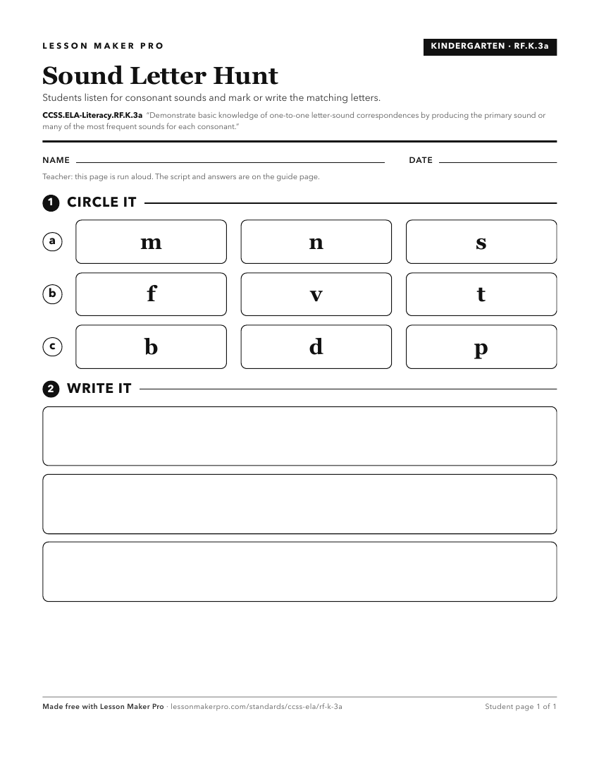 Preview of the CCSS.ELA-Literacy.RF.K.3a printable worksheet