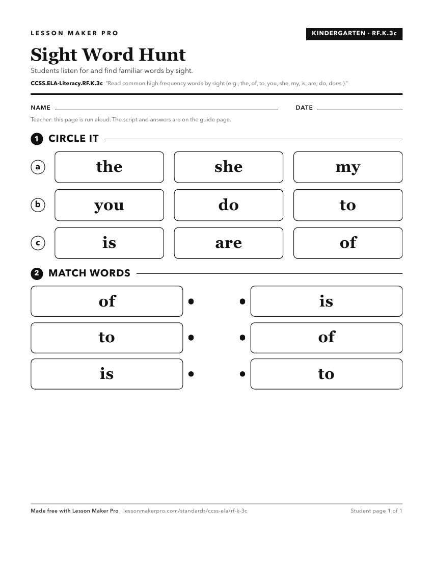 Preview of the CCSS.ELA-Literacy.RF.K.3c printable worksheet
