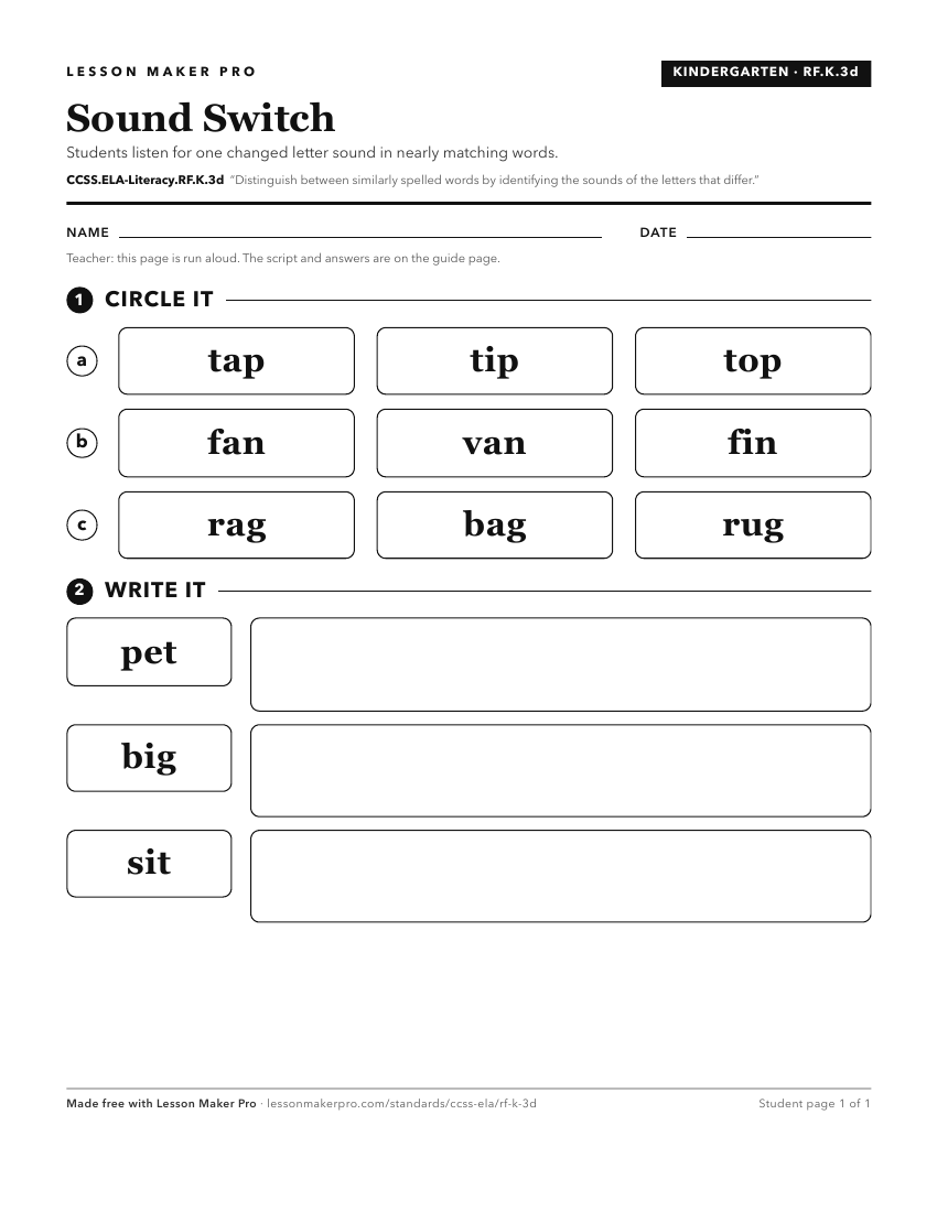 Preview of the CCSS.ELA-Literacy.RF.K.3d printable worksheet
