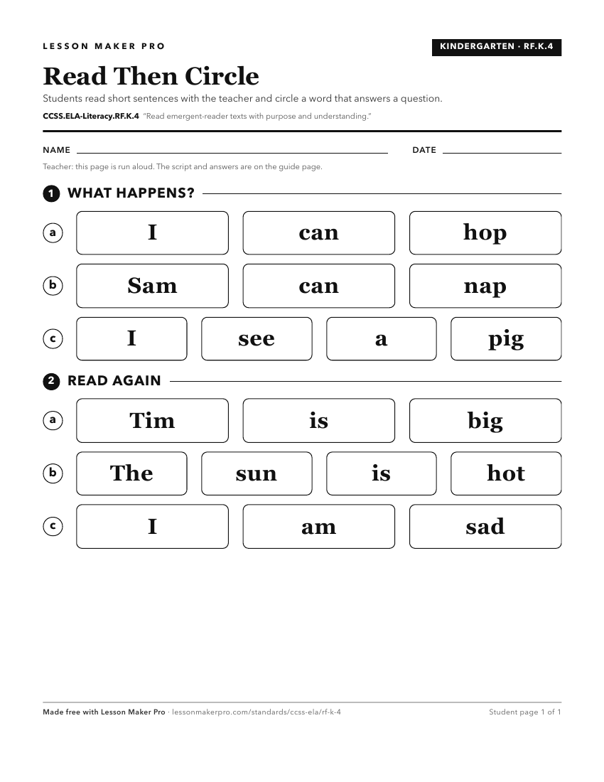 Preview of the CCSS.ELA-Literacy.RF.K.4 printable worksheet