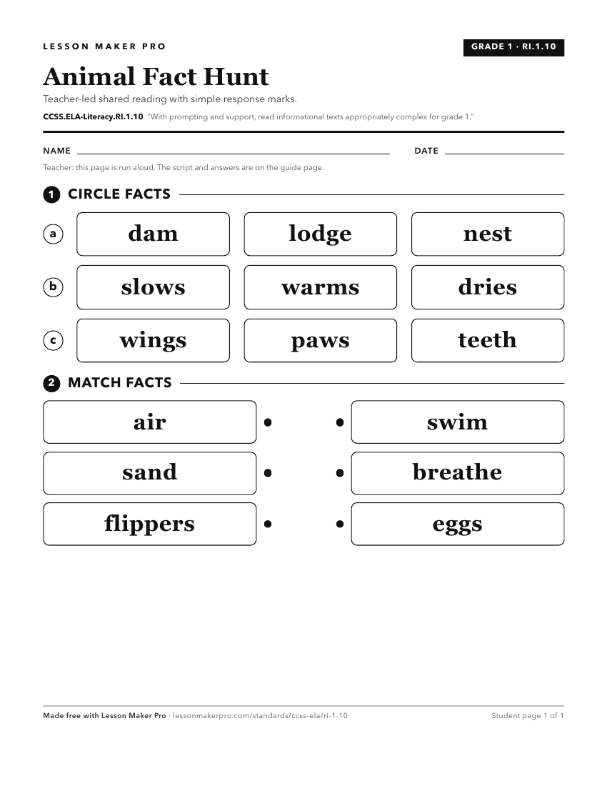 Preview of the CCSS.ELA-Literacy.RI.1.10 printable worksheet