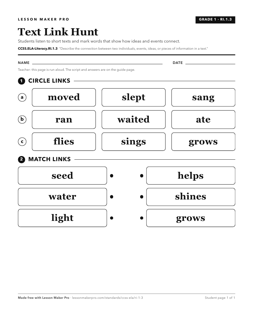 Preview of the CCSS.ELA-Literacy.RI.1.3 printable worksheet