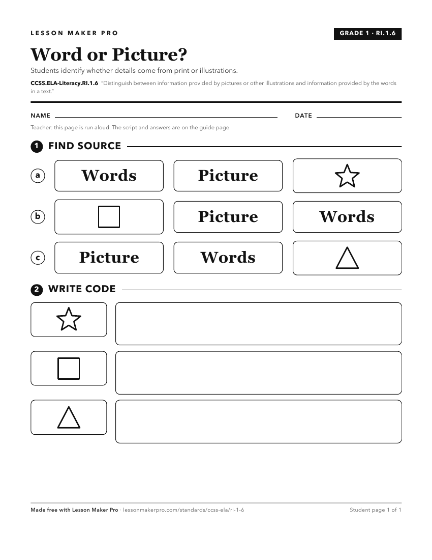 Preview of the CCSS.ELA-Literacy.RI.1.6 printable worksheet