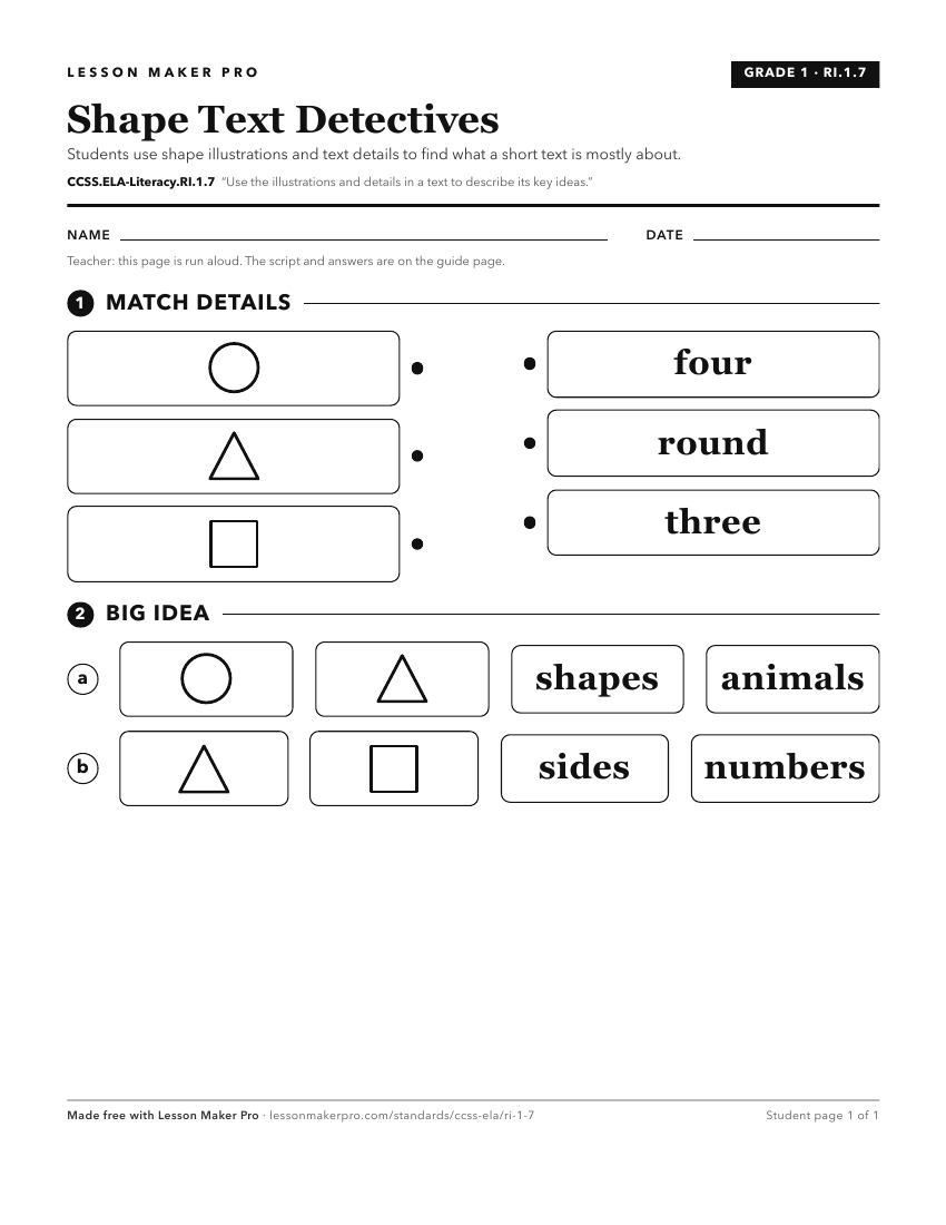 Preview of the CCSS.ELA-Literacy.RI.1.7 printable worksheet