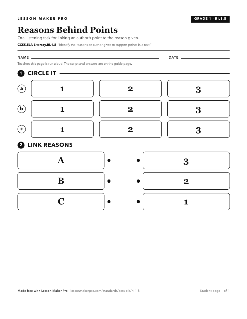 Preview of the CCSS.ELA-Literacy.RI.1.8 printable worksheet