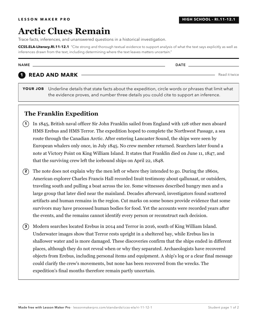 Preview of the CCSS.ELA-Literacy.RI.11-12.1 printable worksheet