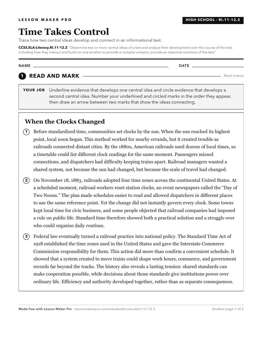 Preview of the CCSS.ELA-Literacy.RI.11-12.2 printable worksheet
