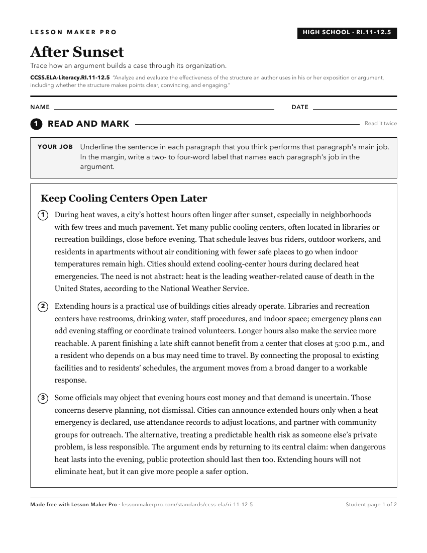 Preview of the CCSS.ELA-Literacy.RI.11-12.5 printable worksheet
