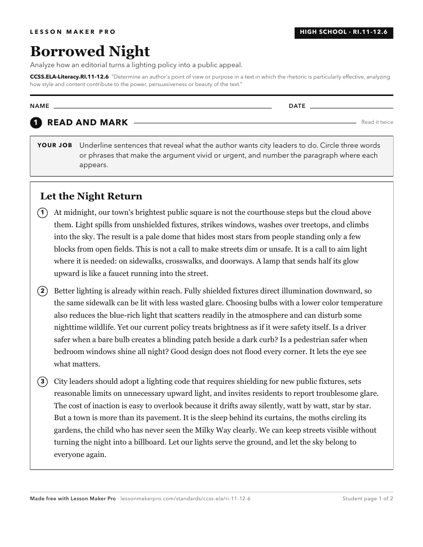 Preview of the CCSS.ELA-Literacy.RI.11-12.6 printable worksheet