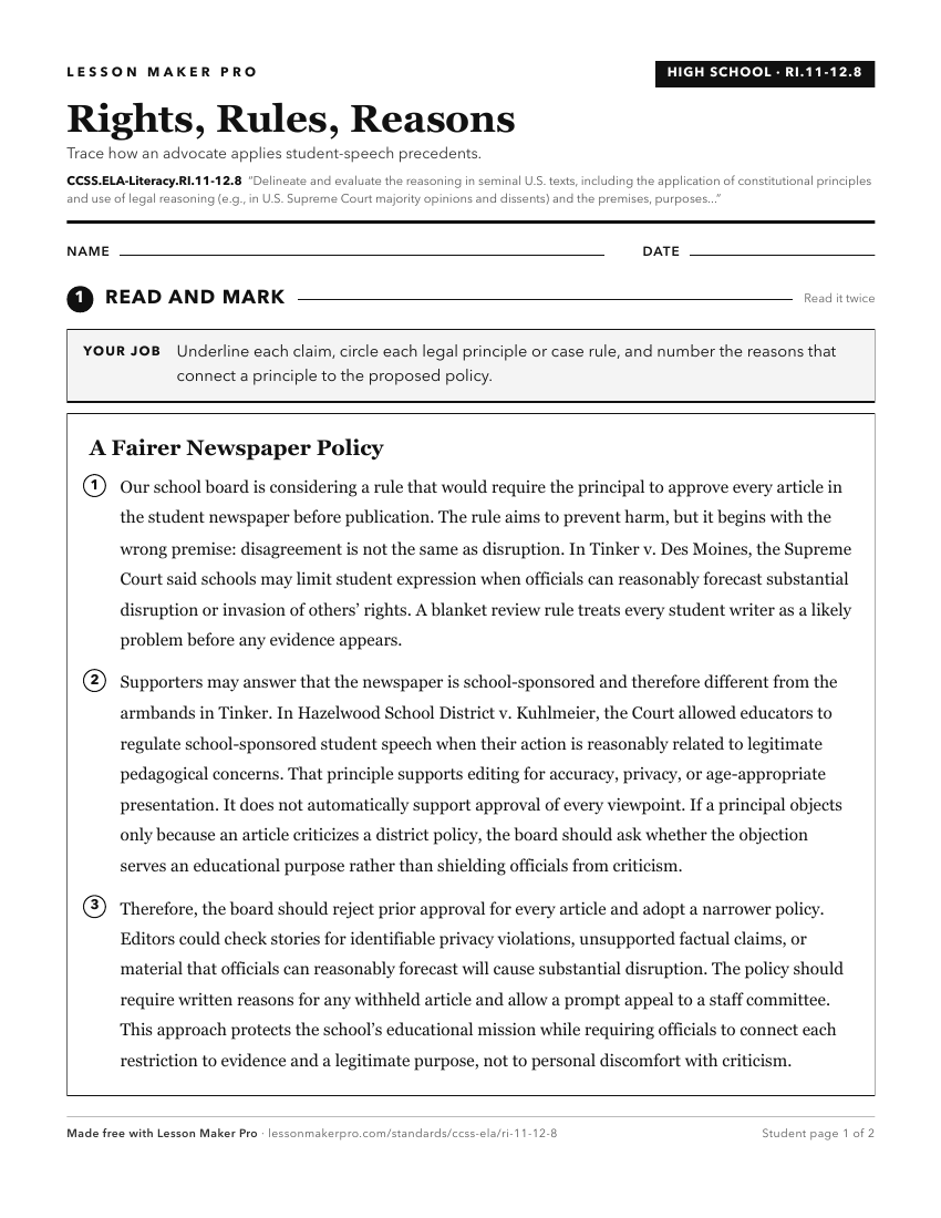 Preview of the CCSS.ELA-Literacy.RI.11-12.8 printable worksheet