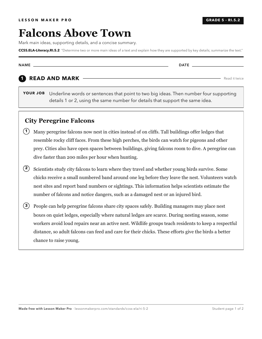 Preview of the CCSS.ELA-Literacy.RI.5.2 printable worksheet