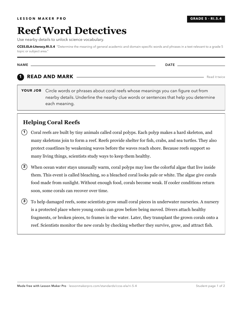 Preview of the CCSS.ELA-Literacy.RI.5.4 printable worksheet