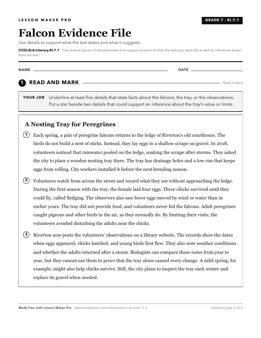 Preview of the CCSS.ELA-Literacy.RI.7.1 printable worksheet