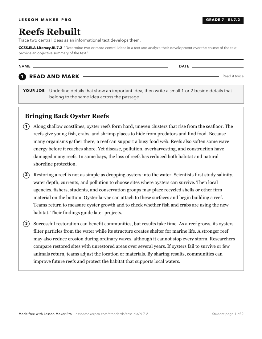 Preview of the CCSS.ELA-Literacy.RI.7.2 printable worksheet