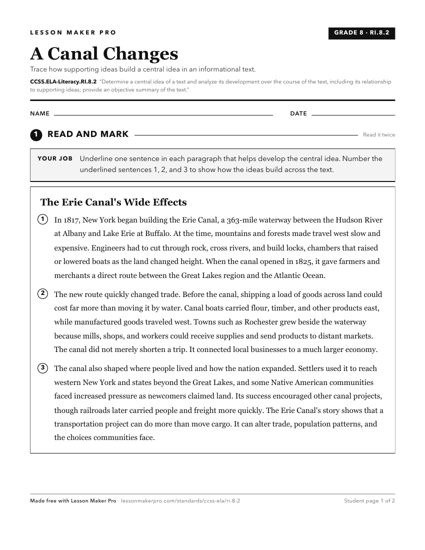 Preview of the CCSS.ELA-Literacy.RI.8.2 printable worksheet