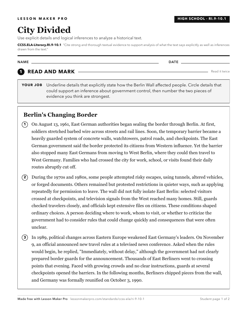 Preview of the CCSS.ELA-Literacy.RI.9-10.1 printable worksheet
