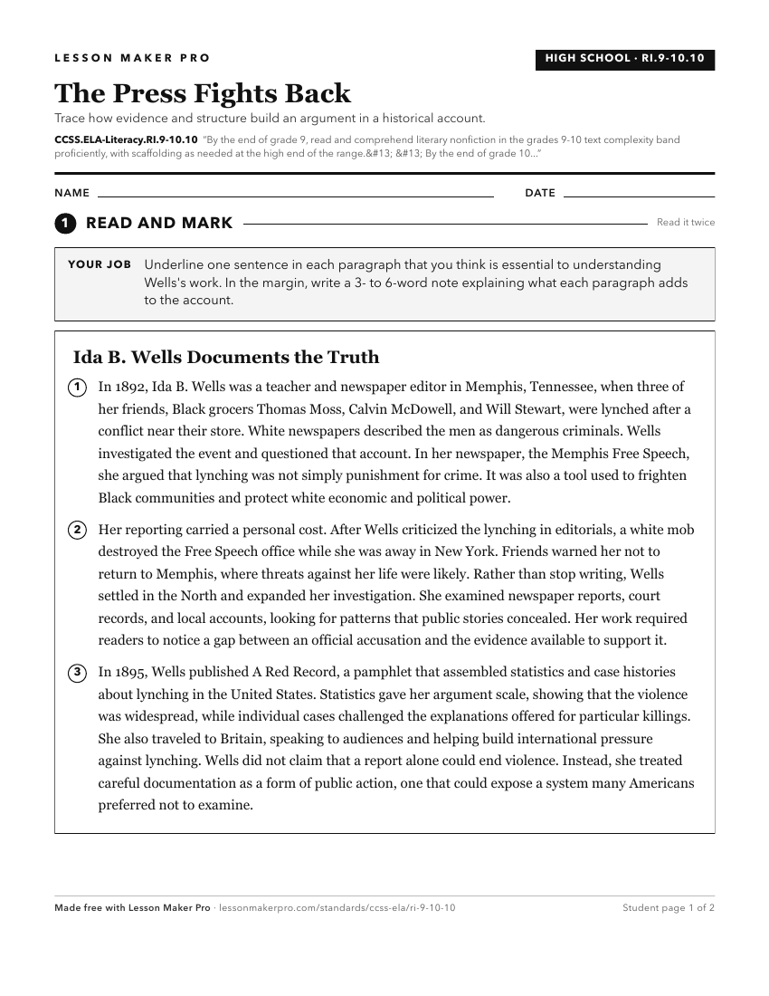 Preview of the CCSS.ELA-Literacy.RI.9-10.10 printable worksheet