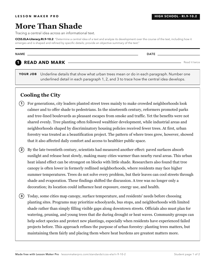 Preview of the CCSS.ELA-Literacy.RI.9-10.2 printable worksheet
