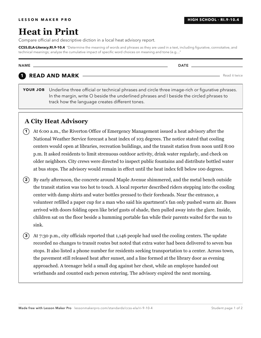 Preview of the CCSS.ELA-Literacy.RI.9-10.4 printable worksheet
