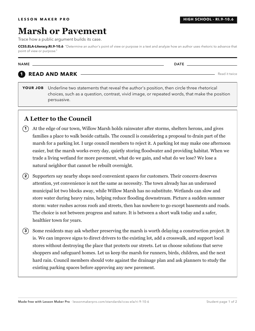 Preview of the CCSS.ELA-Literacy.RI.9-10.6 printable worksheet