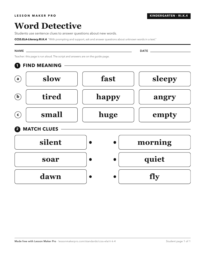 Preview of the CCSS.ELA-Literacy.RI.K.4 printable worksheet