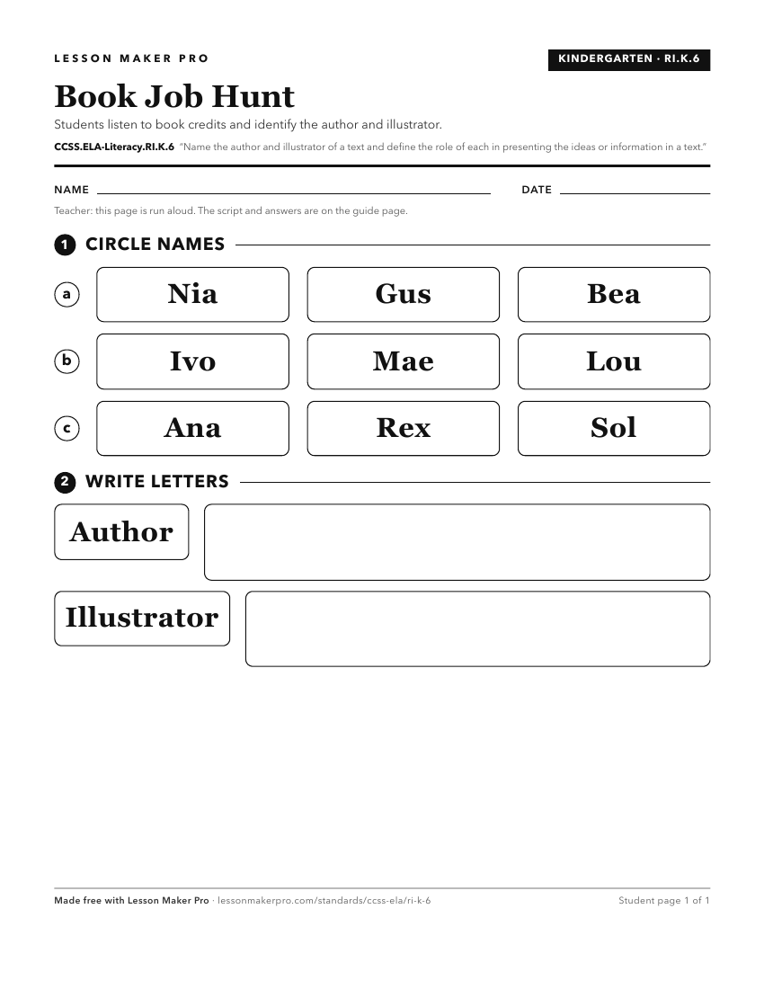 Preview of the CCSS.ELA-Literacy.RI.K.6 printable worksheet