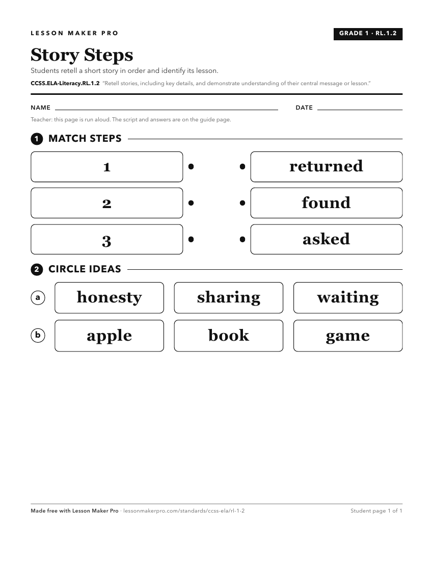 Preview of the CCSS.ELA-Literacy.RL.1.2 printable worksheet