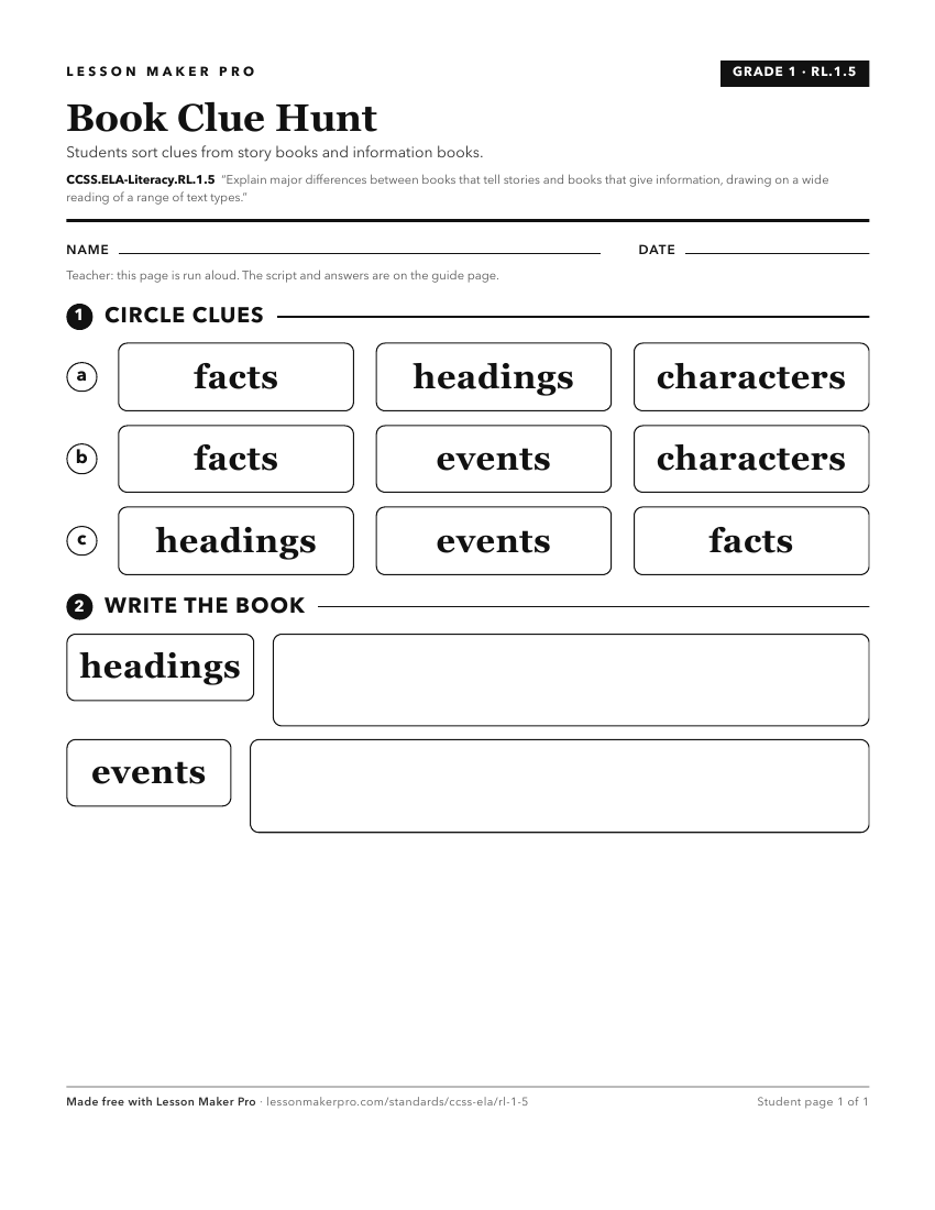 Preview of the CCSS.ELA-Literacy.RL.1.5 printable worksheet