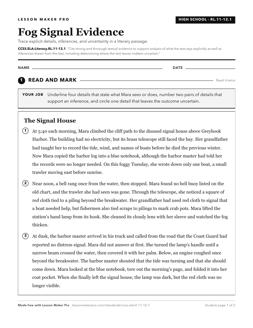 Preview of the CCSS.ELA-Literacy.RL.11-12.1 printable worksheet