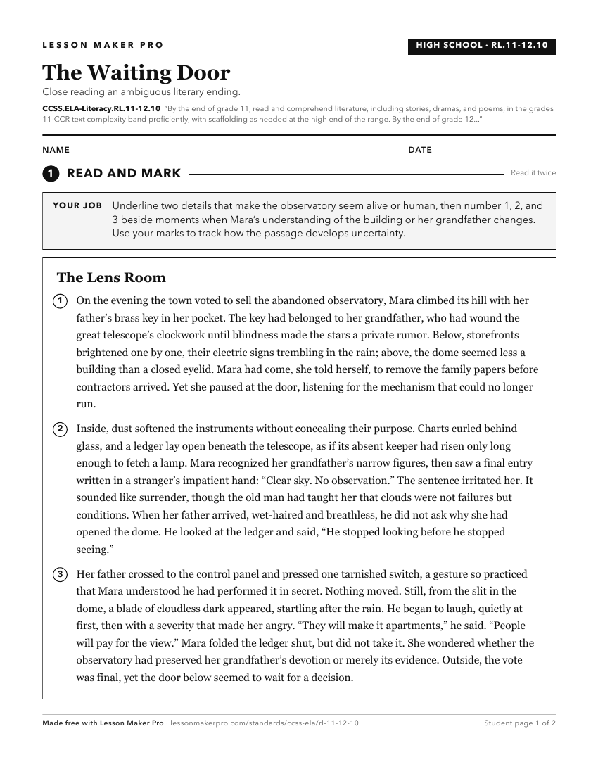 Preview of the CCSS.ELA-Literacy.RL.11-12.10 printable worksheet